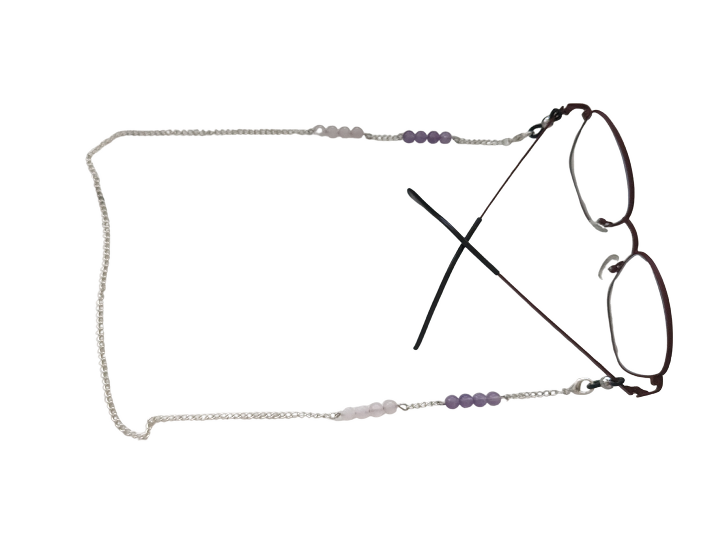 Chaîne de Lunettes – Apaisement (Quartz Rose et Améthyste)