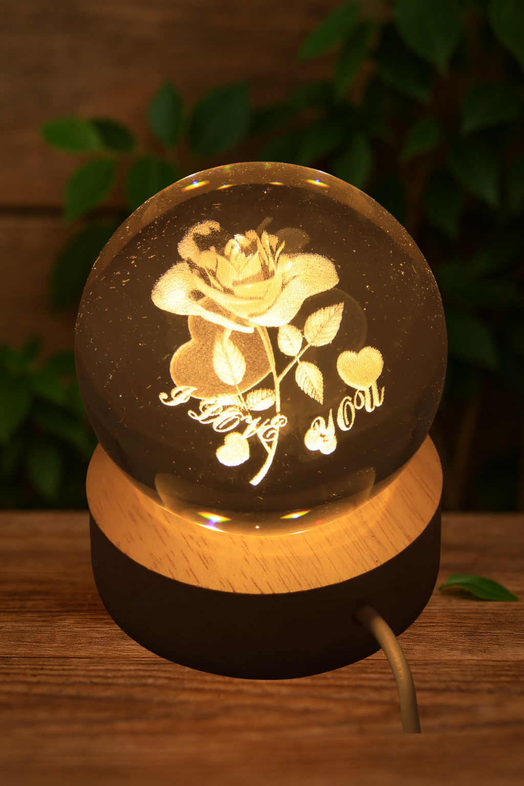 Veilleuse USB en Verre – Rose Multicolore – 6 cm