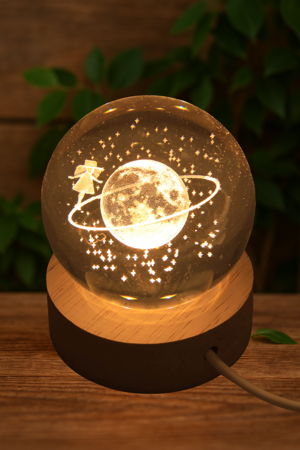 Veilleuse USB en Verre – Saturne Multicolore – 6 cm