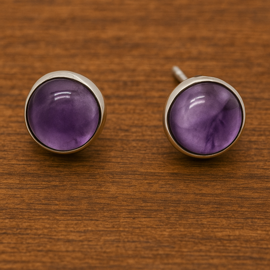 Boucles d’oreilles ronde polie en Améthyste